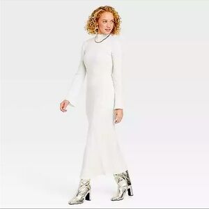 Ribbed flare bell sleeve maxi sweater dress y2k NEW NWT oatmeal trumpet boho